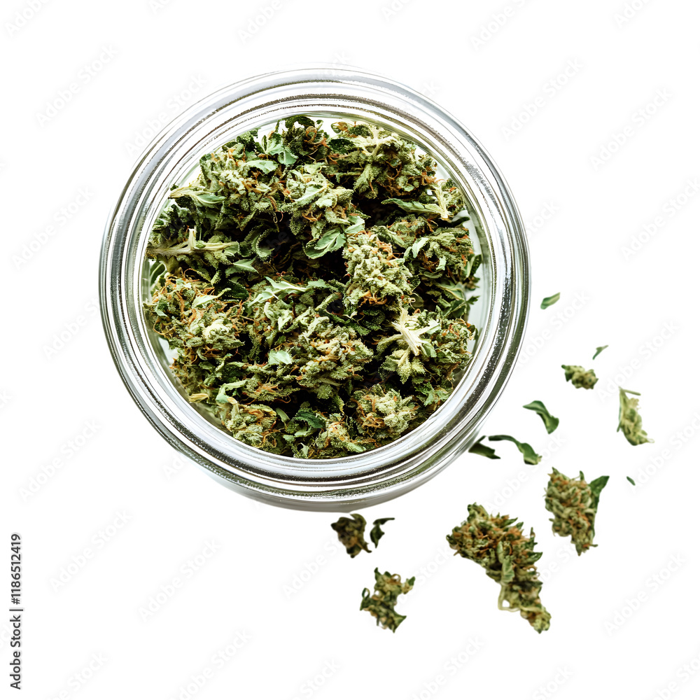 marijuana buds on a jar. cannabis flowers marijuana buds on a jar. cannabis flowers