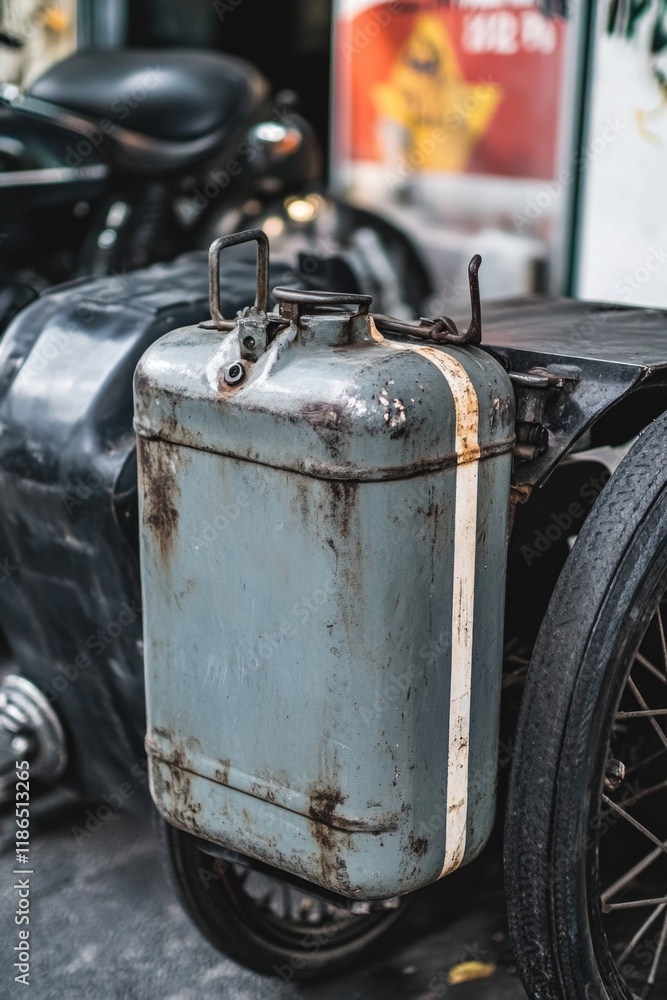 Fototapeta premium A blue suitcase sitting on the back of a motorcycle, great for travel or adventure shots