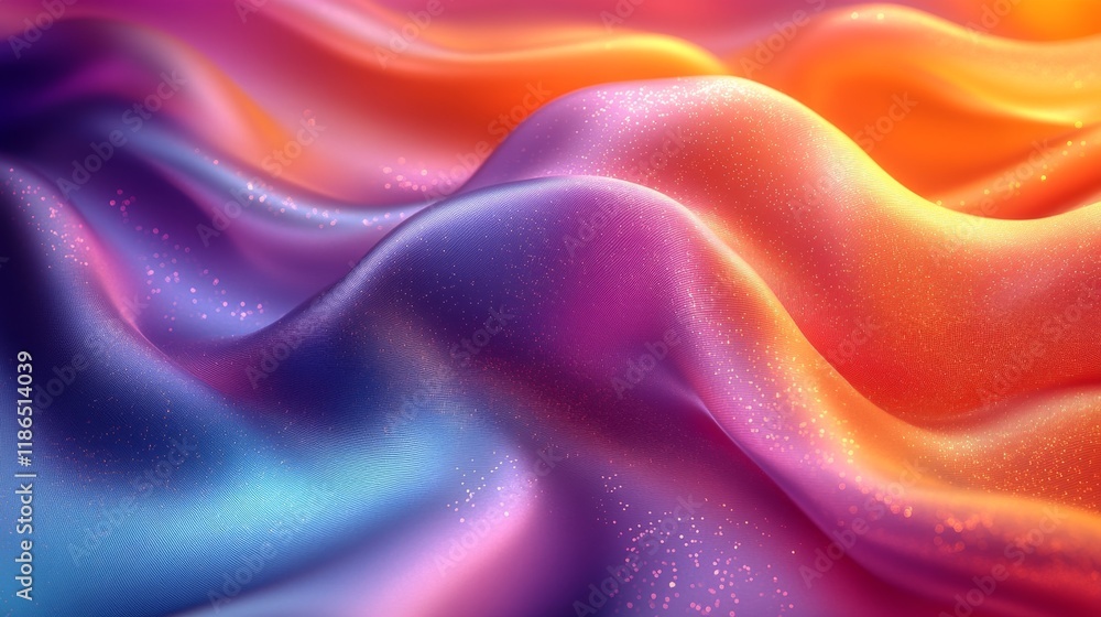 Fototapeta premium Vibrant abstract background with wavy flowing fabric sparkling in bold colors