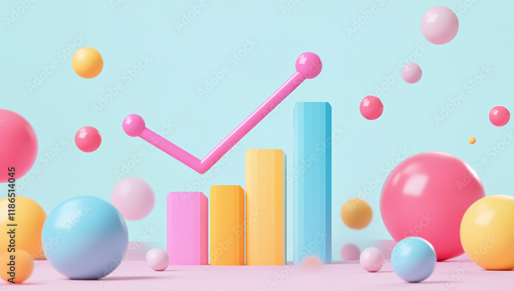 A Vibrant Graph Illustrating Digital Marketing Growth with Data Spheres A Vibrant Graph Illustrating Digital Marketing Growth with Data Spheres