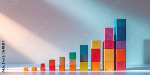 Colorful Wooden Blocks Displaying Gradual Growth in a Creative and Modern Style