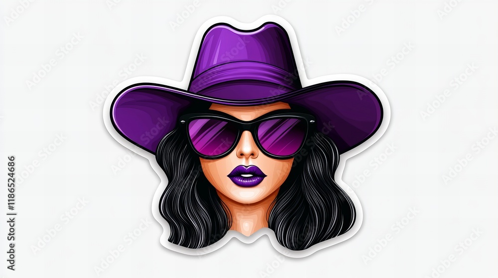 Mysterious woman in a purple hat and sunglasses. A stylish and captivating illustration. Mysterious woman in a purple hat and sunglasses. A stylish and captivating illustration.