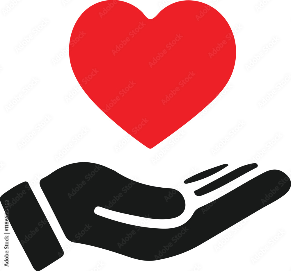 A simple, yet powerful icon depicting a hand offering a red heart against a plain white background. A simple, yet powerful icon depicting a hand offering a red heart against a plain white background.