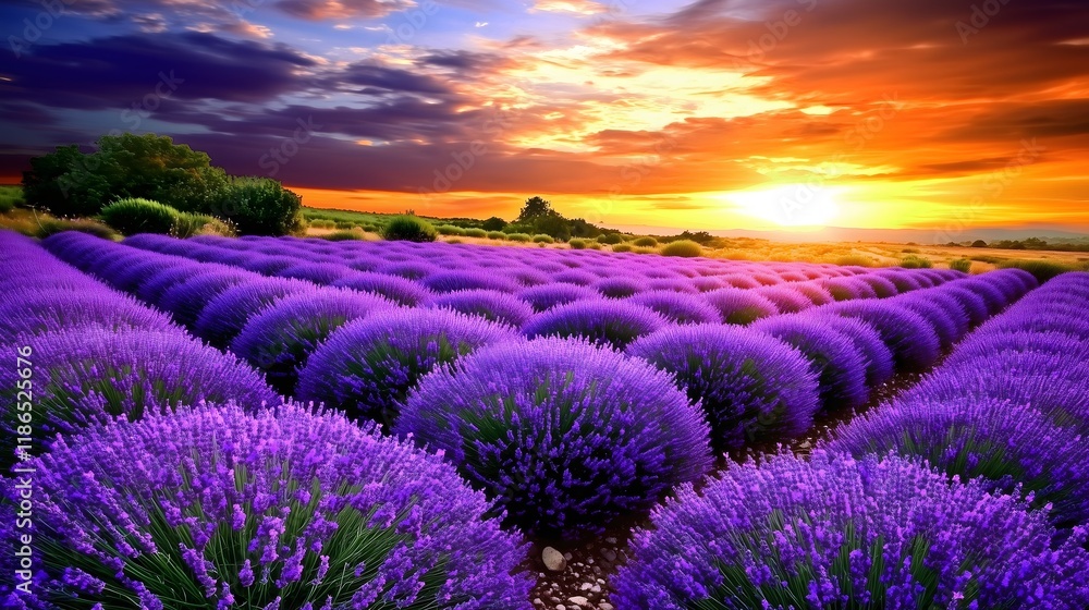 Obraz premium Lavender fields a sunset serenity