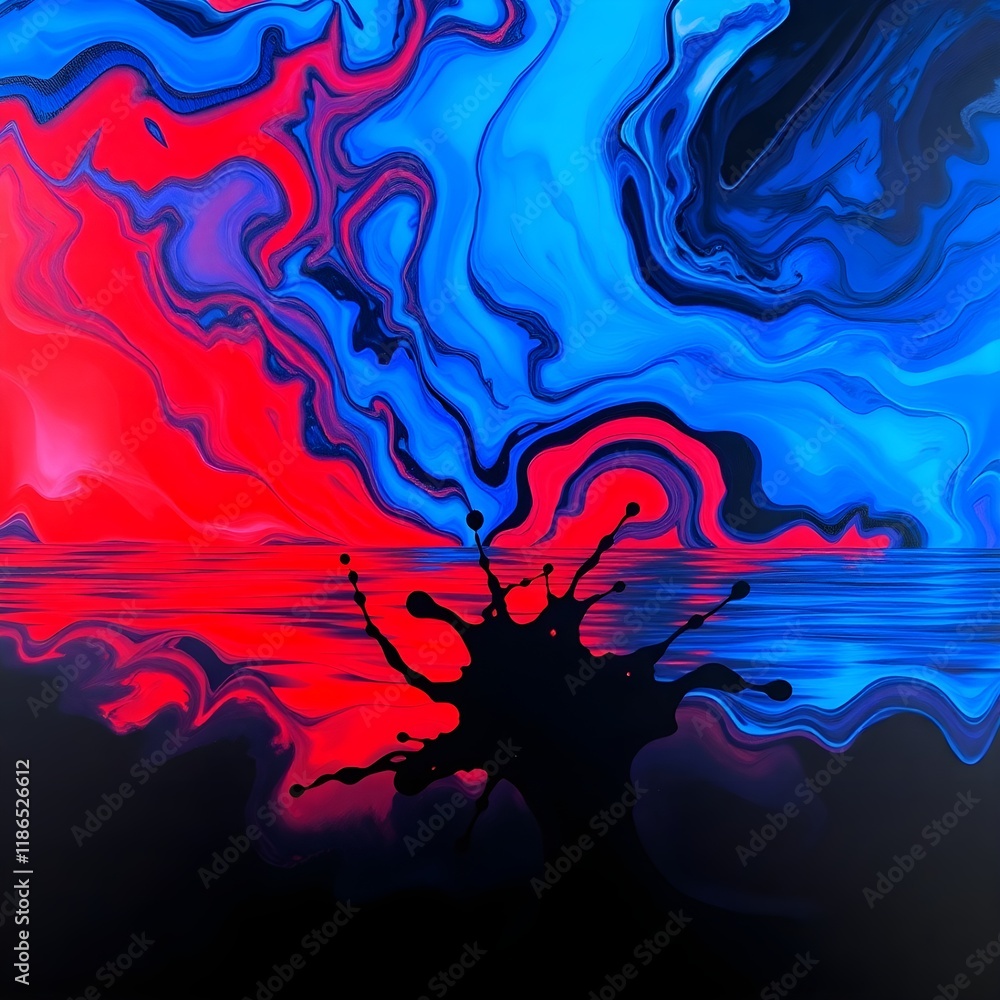 Acrylic blue and red colors in water. Ink blot. Abstract black background Generative AI Acrylic blue and red colors in water. Ink blot. Abstract black background Generative AI