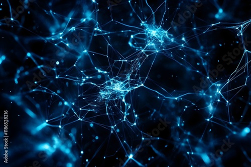 Abstract Blue Neural Network Connections, Digital Technology Background, Futuristic Data Visualization, High-Tech Network Structure, Complex          