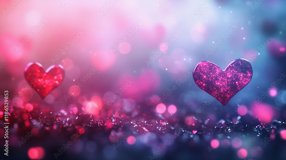 Blurred glowing heart bokeh softly scattered on a deep red backdrop, creating a passionate mood, book illustration style Blurred glowing heart bokeh softly scattered on a deep red backdrop, creating a passionate mood, book illustration style