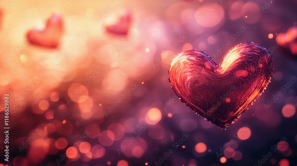 Blurred glowing heart bokeh softly scattered on a deep red backdrop, creating a passionate mood, book illustration style Blurred glowing heart bokeh softly scattered on a deep red backdrop, creating a passionate mood, book illustration style