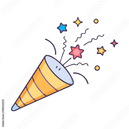 exploding confetti popper vector icon, fools’ day vector illustration - simple illustration of exploding confetti popper perfect for logos, and fools’ day-themed designs.