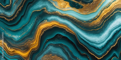 Stunning Teal and Gold Abstract Marble Background Image
