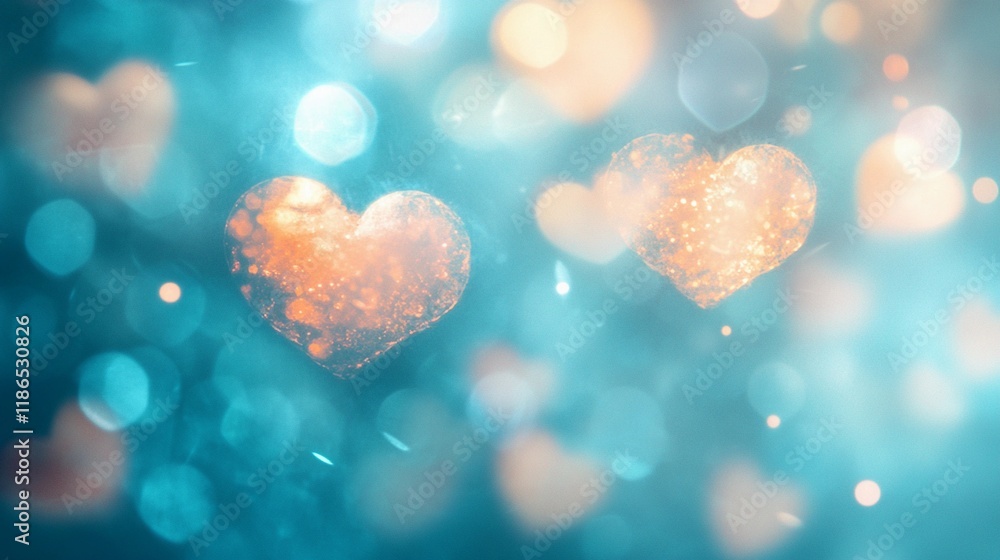 Blurred glowing heart bokeh softly scattered on a deep red backdrop, creating a passionate mood, book illustration style Blurred glowing heart bokeh softly scattered on a deep red backdrop, creating a passionate mood, book illustration style