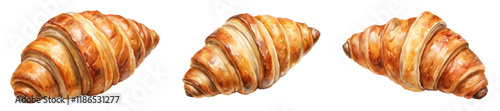 Freshly baked croissants, golden brown pastry, flaky layers, delicious breakfast option, gourmet food photography.