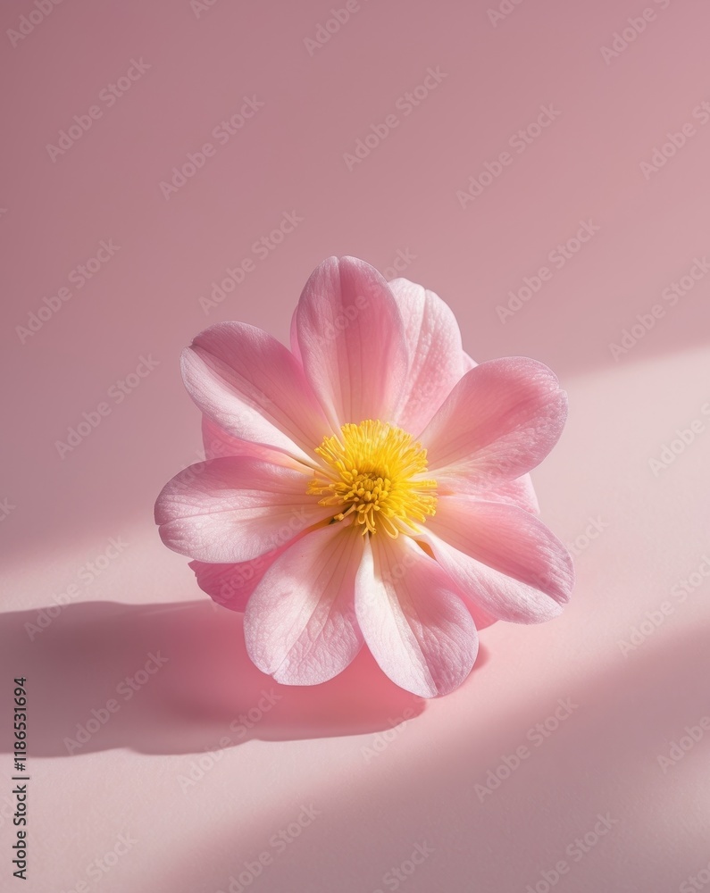 there is a pink flower with a yellow center on a pink background there is a pink flower with a yellow center on a pink background