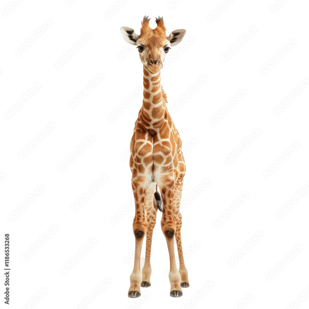 Obraz premium Photorealistic Young Giraffe on a Clean transparent background for.