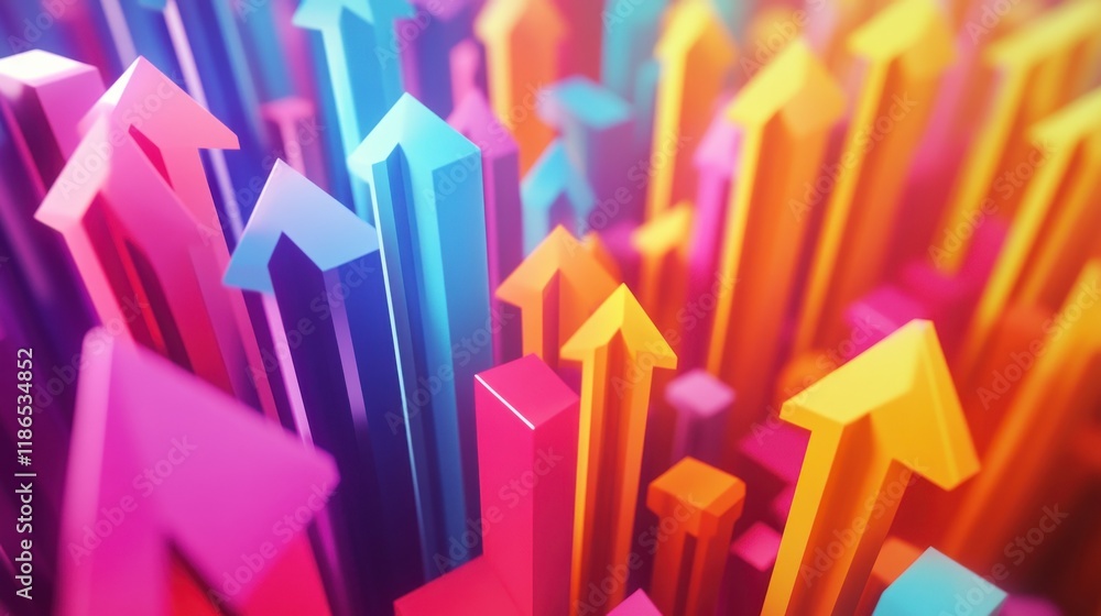 Increasing arrows over financial data, stock market growth and trends, 3D illustration illustration Increasing arrows over financial data, stock market growth and trends, 3D illustration illustration