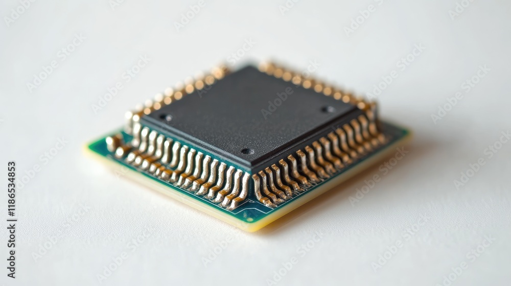 Sixty four bit microprocessor isolated on a white background showcasing intricate details and modern technology in computer hardware design Sixty four bit microprocessor isolated on a white background showcasing intricate details and modern technology in computer hardware design