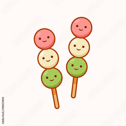 Cute Hanami Dango. Japanese Traditional Dessert Food Illustration
