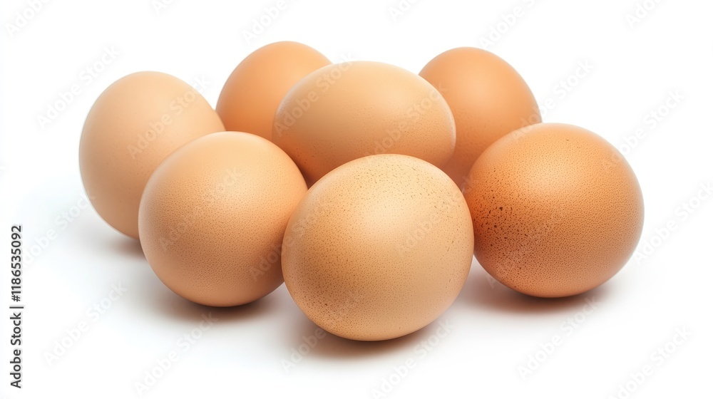 Fresh farm eggs arranged on a white background showcasing their natural colors and textures for culinary or health-related concepts Fresh farm eggs arranged on a white background showcasing their natural colors and textures for culinary or health-related concepts