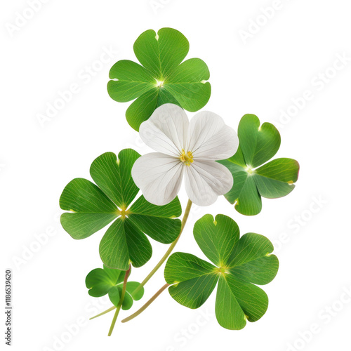 Isolated White Wood Sorrel Flower with Green Leaves on Clean Background for Nature and Botany Themes