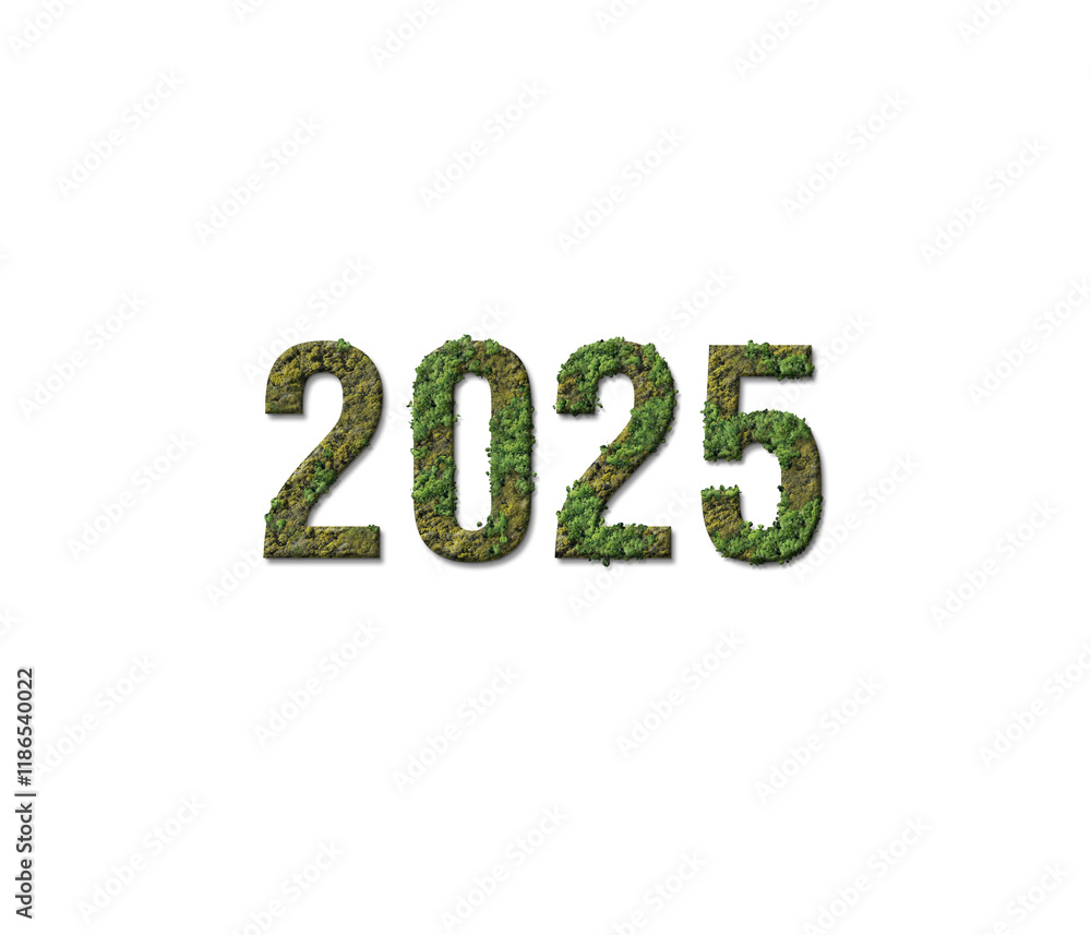 World Environment Day or Earth day concept. 3D forest shape isolate with lettering typography. 2025 new year concept. World Environment Day or Earth day concept. 3D forest shape isolate with lettering typography. 2025 new year concept.