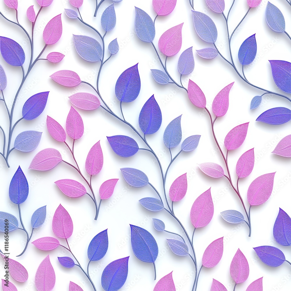 Beautiful Seamless Pattern with Delicate Blue and Pink Leaves Beautiful Seamless Pattern with Delicate Blue and Pink Leaves
