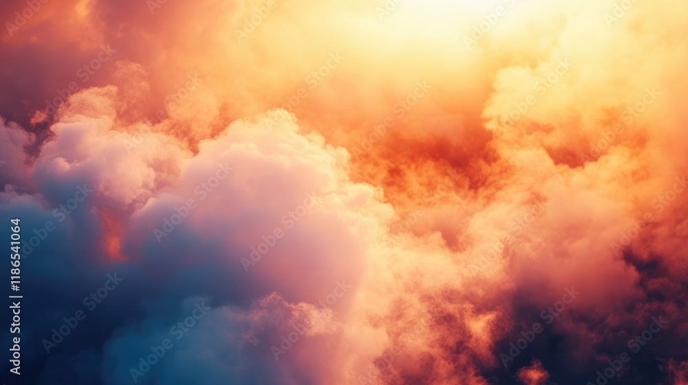 Steam and industrial clouds merging with vibrant sunset hues creating a dramatic atmospheric scene in the sky Steam and industrial clouds merging with vibrant sunset hues creating a dramatic atmospheric scene in the sky