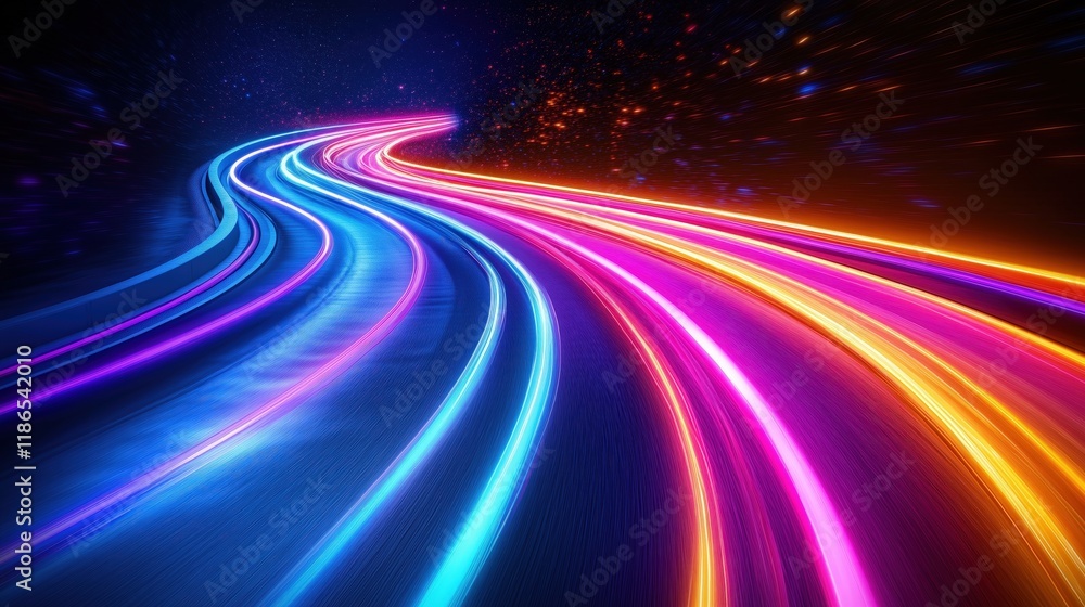 Glowing Neon Light Trails in Futuristic Curved Road Design Glowing Neon Light Trails in Futuristic Curved Road Design