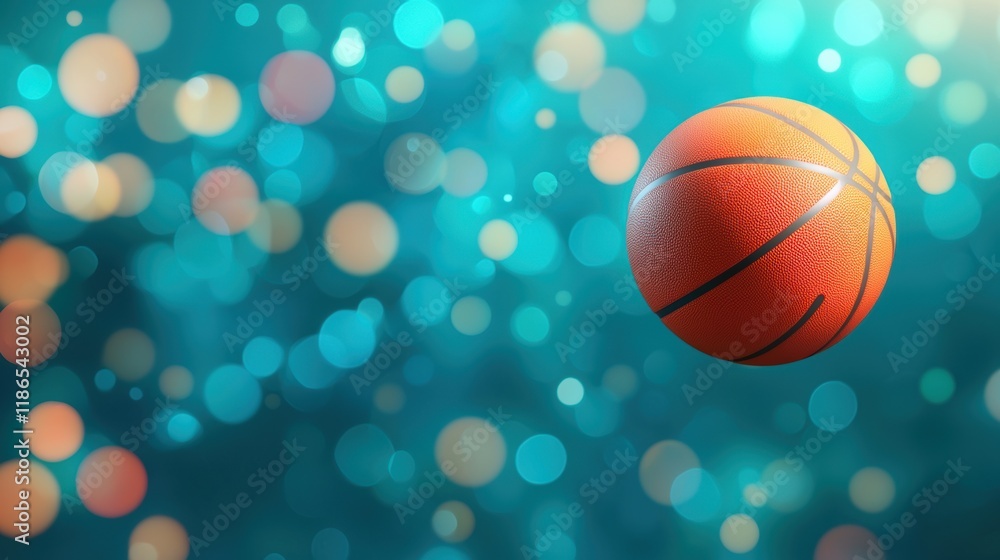 Vibrant Basketball Floating Over Colorful Bokeh Background Vibrant Basketball Floating Over Colorful Bokeh Background