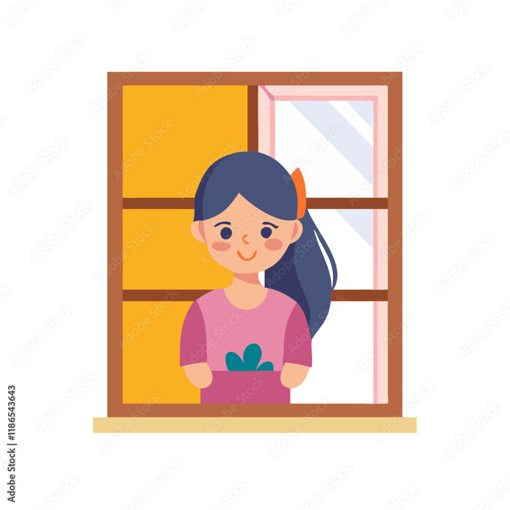 Whimsical Window Scene Vector - Perfect for Kids’ Graphics and Branding Whimsical Window Scene Vector - Perfect for Kids’ Graphics and Branding