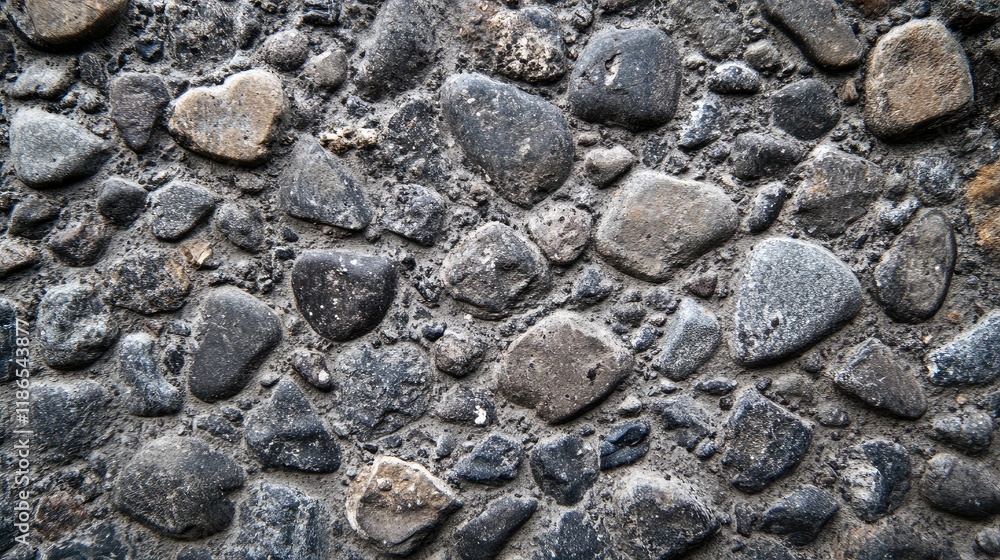 Textured Dark Grunge Concrete Background with Pebbles and Stones for Architectural and Artistic Design Projects
