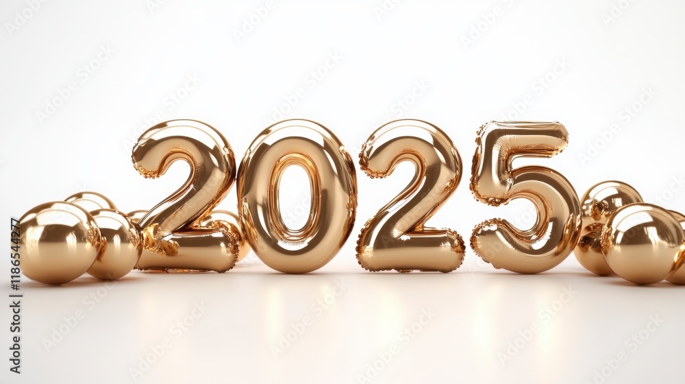 © SSTC AI Photo&Video - Golden Balloons 2025: Shiny golden balloons forming the number 2025, surrounded by smaller golden spheres, creating a luxurious and celebratory feel for the new year. © SSTC AI Photo&Video - Golden Balloons 2025: Shiny golden balloons forming the number 2025, surrounded by smaller golden spheres, creating a luxurious and celebratory feel for the new year.