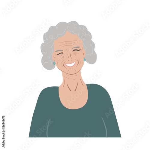 Portrait of a happy senior retired woman. Smiling grandma face. Avatar of an elderly lady, vector isolated illustration.