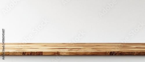 Empty Wooden Tabletop Against White Wall: Mockup for Product Display