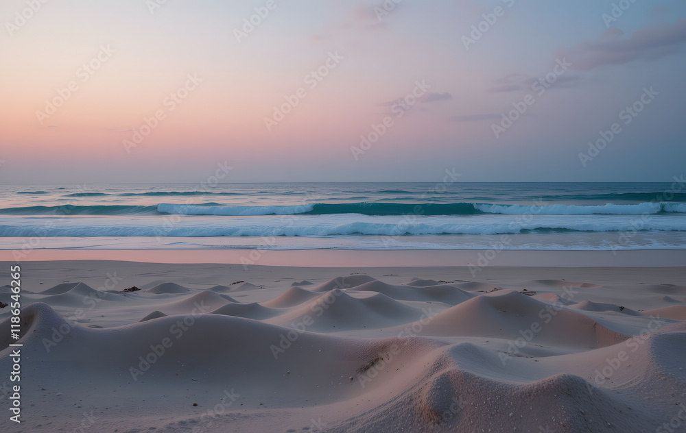 Fototapeta premium Sandy beach sea blue, pink and grey background