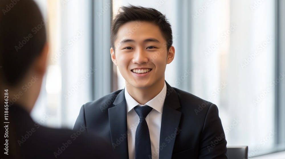 Smiling Businessman in Formal Suit During Job Interview Smiling Businessman in Formal Suit During Job Interview