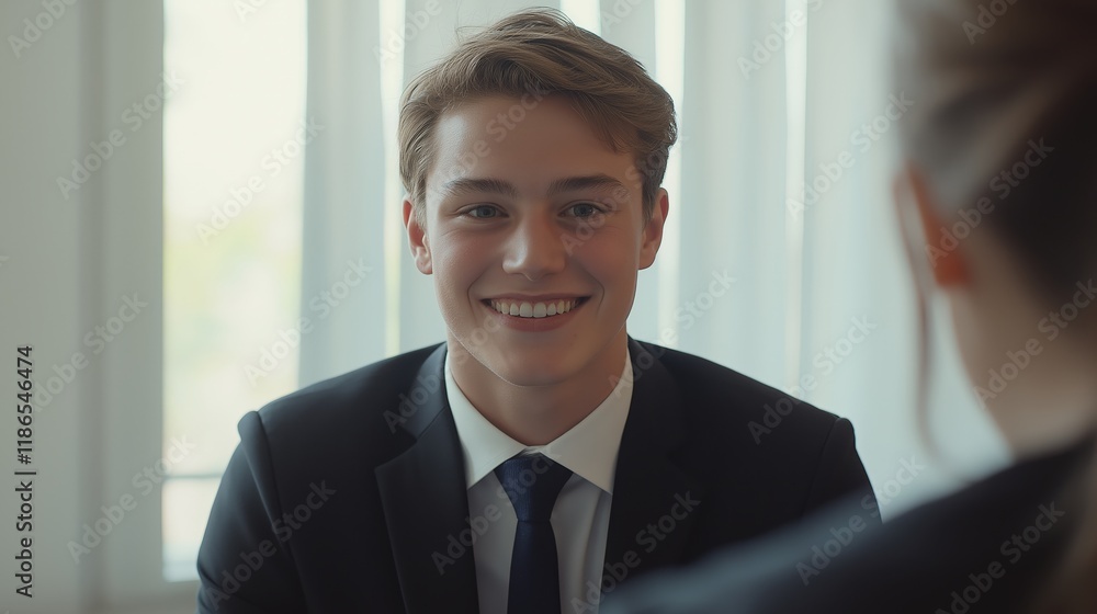 Smiling Businessman in Formal Suit During Job Interview Smiling Businessman in Formal Suit During Job Interview