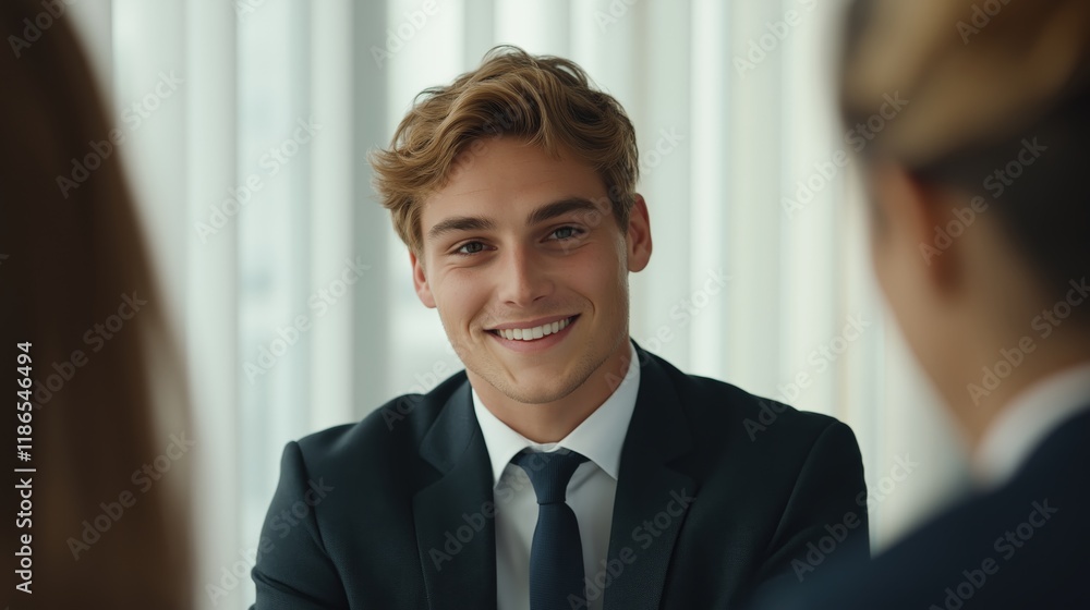 Smiling Businessman in Formal Suit During Job Interview Smiling Businessman in Formal Suit During Job Interview