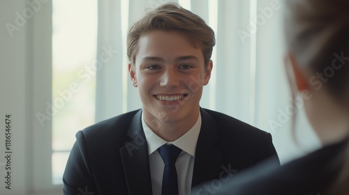 Smiling Businessman in Formal Suit During Job Interview