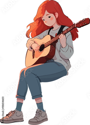 red-haired girl plays guitar