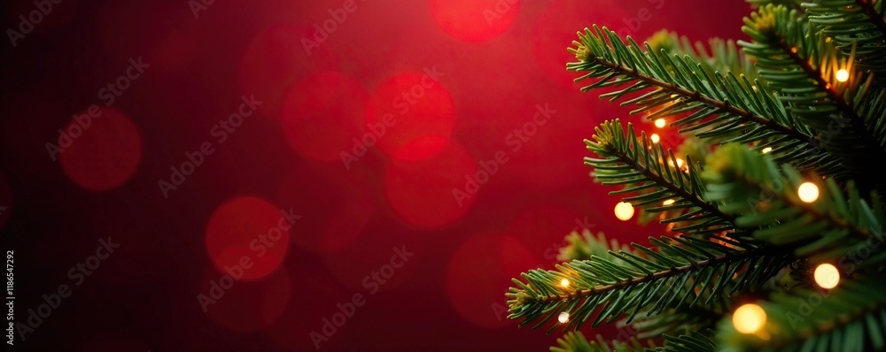 Golden pine needles and lights against a dark red Christmas tree backdrop, red, pine, seasonal Golden pine needles and lights against a dark red Christmas tree backdrop, red, pine, seasonal