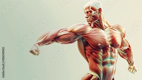 An artistic representation of the human muscles in a bodybuilding pose, showing maximum muscle definition and vascularity