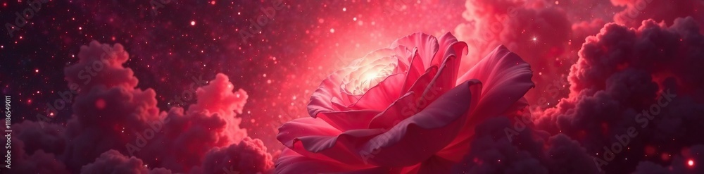 Red hue dominates a vast nebula resembling a red rose in bloom, galaxy, space, pink Red hue dominates a vast nebula resembling a red rose in bloom, galaxy, space, pink