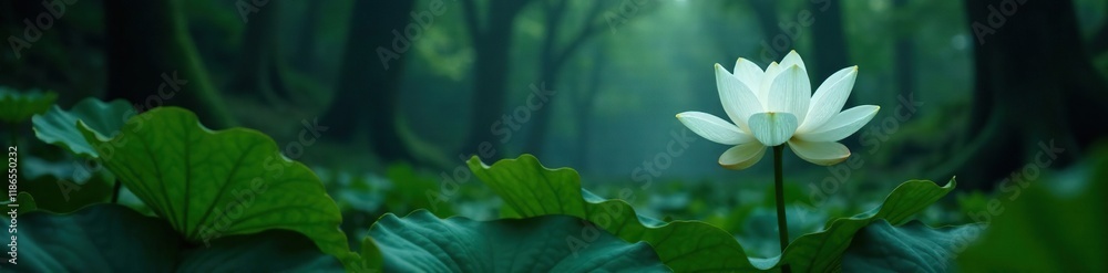 White lotus flower blooming in the darkness of a mysterious, ancient forest, natural, lotus flower, plants White lotus flower blooming in the darkness of a mysterious, ancient forest, natural, lotus flower, plants