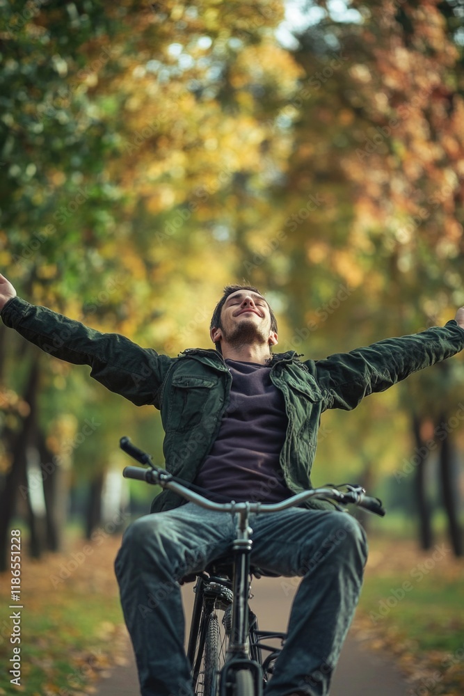 A person cycling with their arms extended, great for lifestyle or action shots