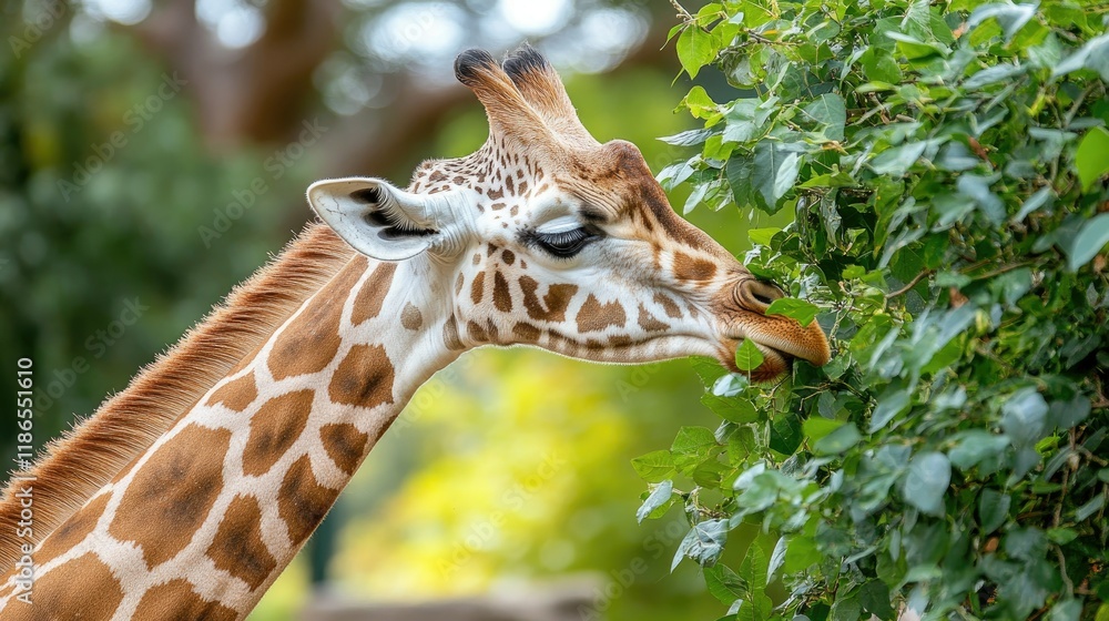 Giraffe Enjoying a Leafy Meal: A Close-Up of Nature's Gentle Giant Giraffe Enjoying a Leafy Meal: A Close-Up of Nature's Gentle Giant