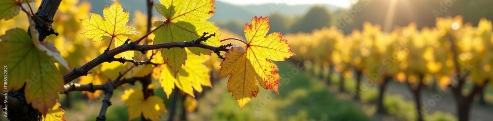 Yellowing vine branches with frost damage in spring, leaf drop, vines, vineyard Yellowing vine branches with frost damage in spring, leaf drop, vines, vineyard