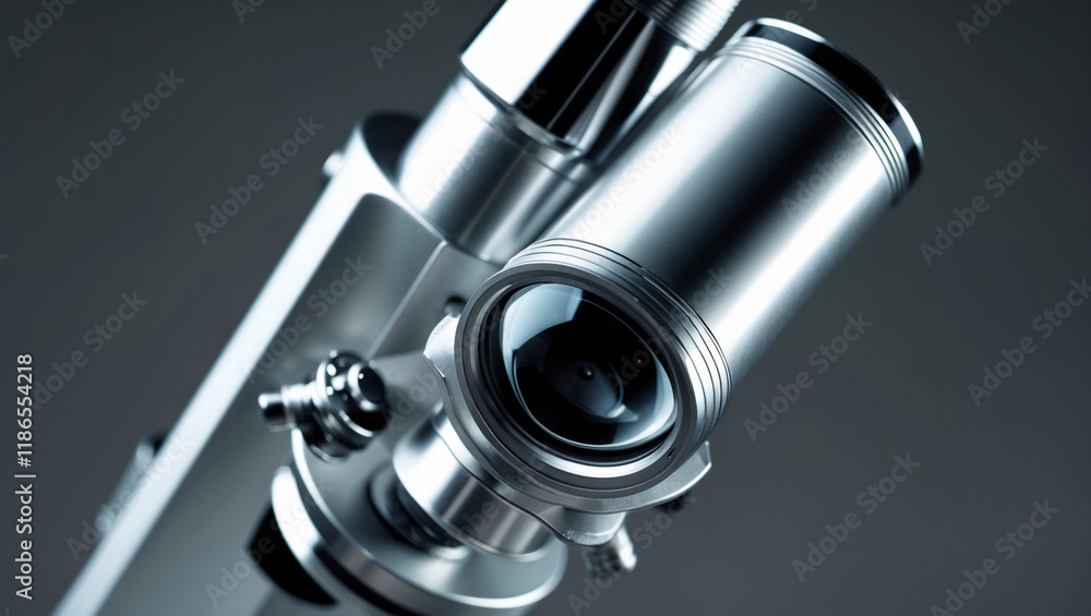 Close-up shot microscope with metal len Close-up shot microscope with metal len
