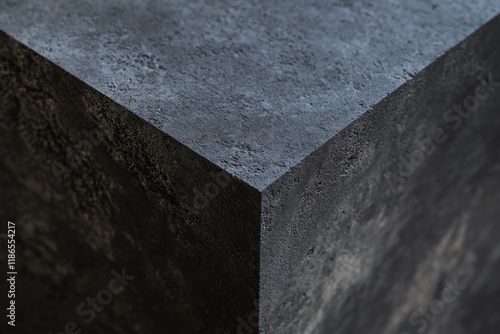 A detailed shot of a concrete block with rough texture and gray color