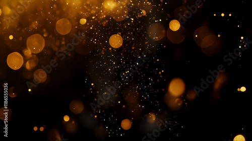 Glowing gold glitter particles bokeh abstract background, warn festive overlay