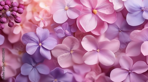 Close-Up of Pink and Purple Hydrangea Flowers in Soft Light